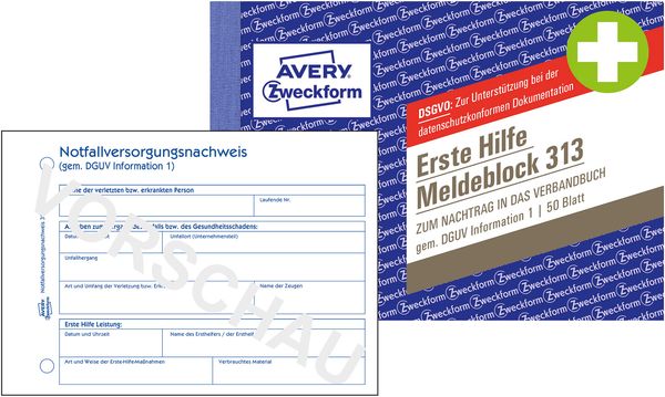 Avery Zweckform Meldeblock Erste Hilfe 313 A6, 50 Blatt