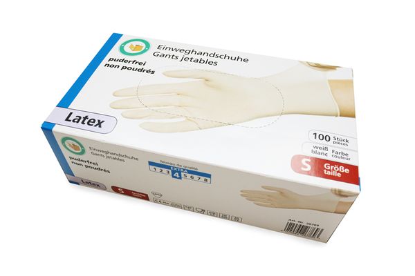 Handschuhe Latex, puderfrei, Gr. S, KARTON 10x100 Stk.