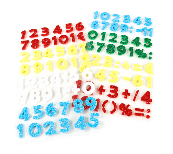 Moosgummi Glitter-Buchstaben & Zahlen, 1,5 cm, 500 Stück