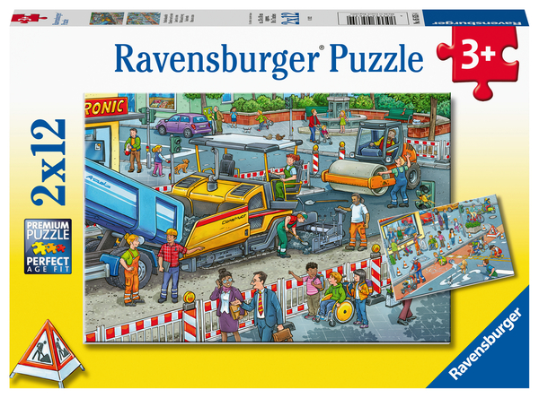 RAVENSBURGER Puzzle Straßenbaustelle, 2 x 12 Teile, ab 3 Jahre