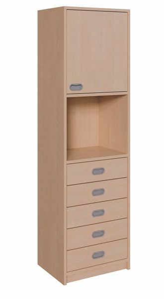 Schrank mit 5 Schubladen, offenen Fach, Tür (B/H/T: 52 x 180 x 40 cm)