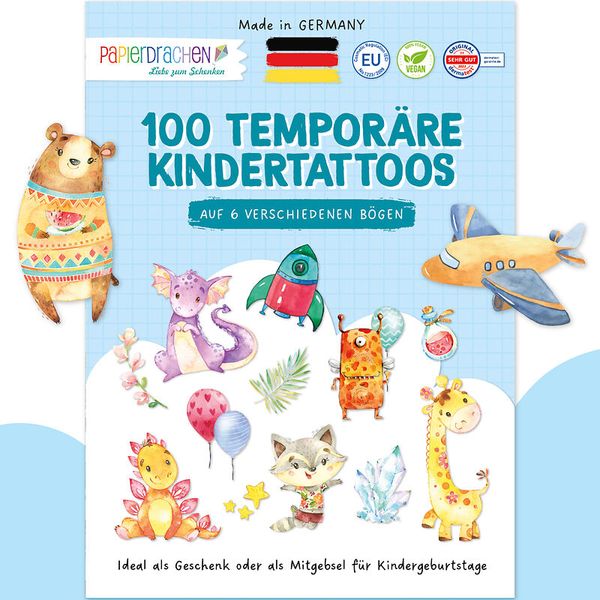 100 Kindertattoos zum Aufkleben – Dinos, Monster, Drachen, Waldtiere