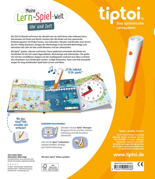 RAVENSBURGER tiptoi® Meine Lern-Spiel-Welt: Uhr und Zeit, ab 4 Jahre