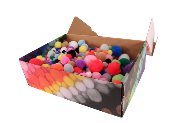 Pompons Mix bunt, Ø 1-4 cm, 930 Stück Großpackung