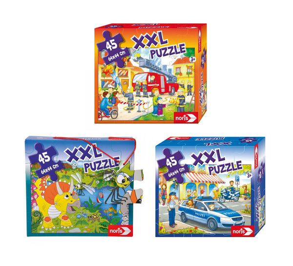 Komplett-Set 3 XXL Puzzle - Auf Streife mit der Polizei, Feuerwehr und Dinosaurier