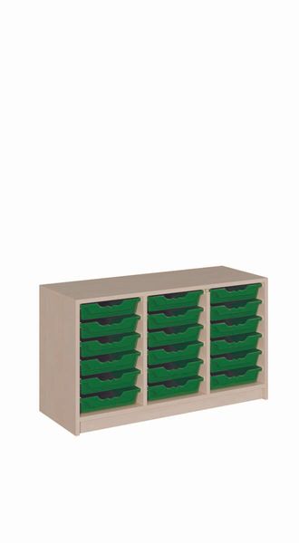 Schrank mit 18 flachen ErgoTray Boxen