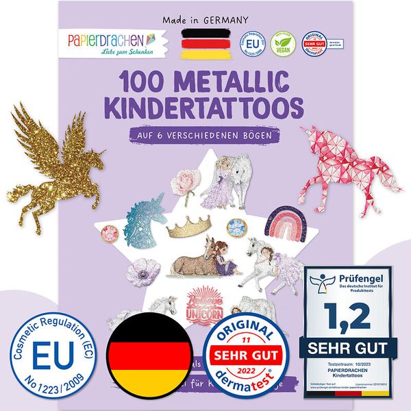 100 Kindertattoos zum Aufkleben - Glitzer Tattoo Set Einhörner