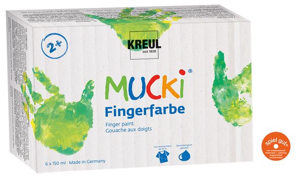 MUCKI Fingerfarbe, 6x150ml, 6 Farben 