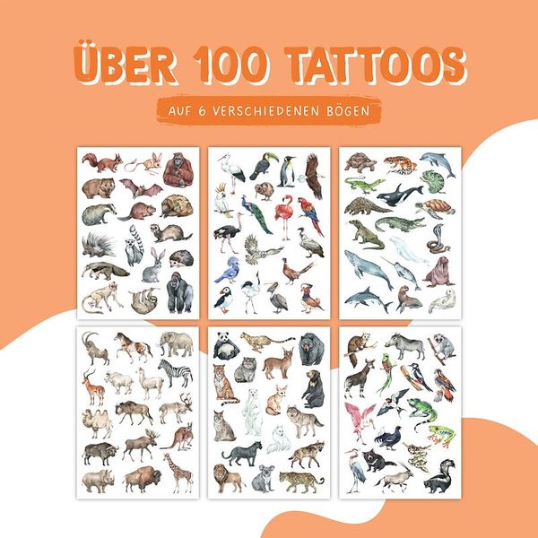 100 Kindertattoos zum Aufkleben – Tiere der Welt