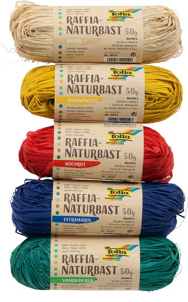 Raffia Naturbast 5x50g farbig sortiert