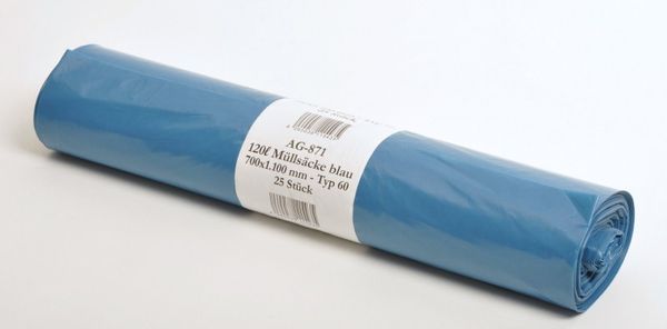 Müllbeutel 120l, blau, Dicke 30 my, 25 Stück