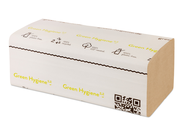 GREEN HYGIENE Palette -  CO2 neutrales Handtuchpapier 1-lagig, FALK, natur, V-Falz, 25x23 cm, 160.000 Blatt