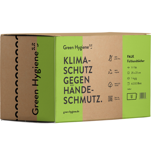 GREEN HYGIENE Palette -  CO2 neutrales Handtuchpapier 1-lagig, FALK, natur, V-Falz, 25x23 cm, 160.000 Blatt