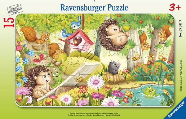 RAVENSBURGER Rahmenpuzzle Lustige Gartentiere, 15 Teile, ab 3 Jahre