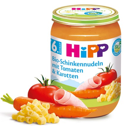 HIPP Bio-Schinkennudeln mit Tomate und Karotte (ab 6. Monat), 6x190g