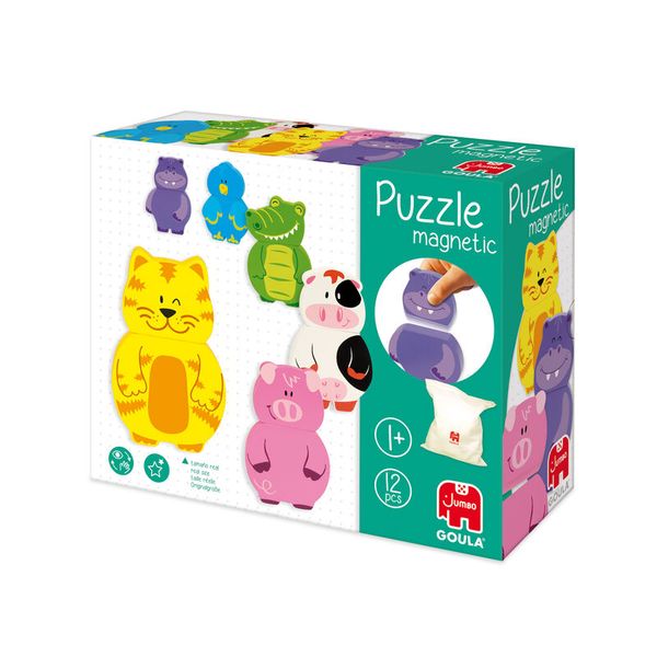 GOULA Magnetisches Holzpuzzle Tiere, 12 Teile, ab 12 Monate