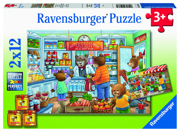 RAVENSBURGER Puzzle Komm, wir gehen einkaufen, 2 x 12 Teile, ab 3 Jahre