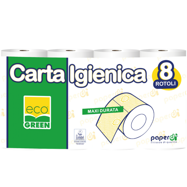 ecogreen Toilettenpapier, Recycling, 2-lagig, 250 Blatt, 8 Rollen, weiß