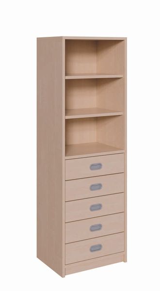 Schrank mit 5 Schubladen und offenem Regal (B/H/T: 52 x 160 x 40 cm)