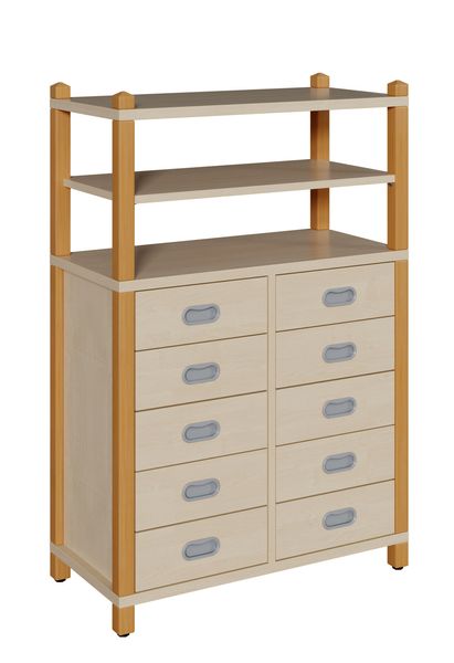 Stollenschrank mit 10 Schüben + Regal