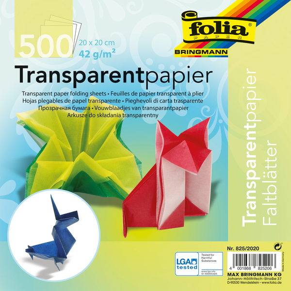 Transparentpapier-Faltblätter, bunt sortiert, 20x20 cm, 500 Blatt 