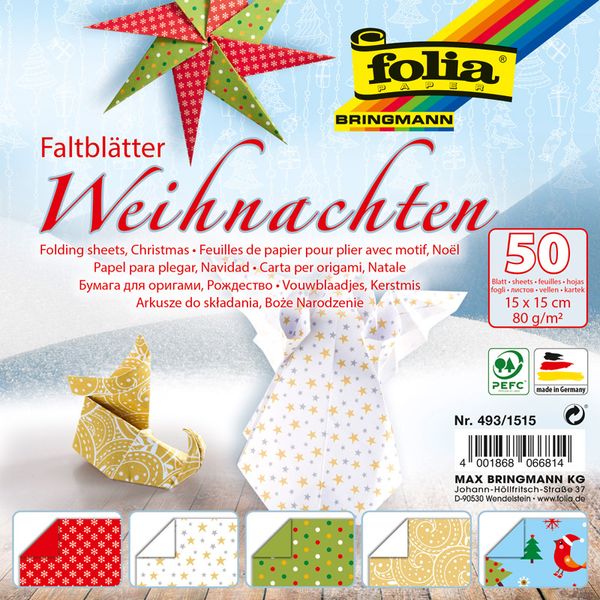 Origamipapier WEIHNACHTEN, 15x15cm, 50 Blatt