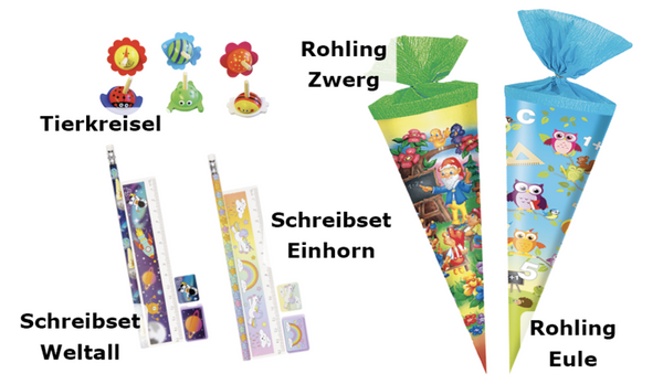 Geschwister-Schultüten-Set 3 inkl. Geschenkartikel, 4 Sets