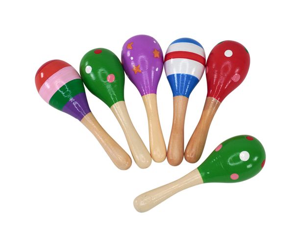 Mini-Maracas aus Holz, farbig, 6 Stück