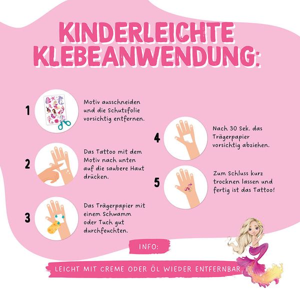 100 Kindertattoos zum Aufkleben - Glitzer Tattoo Set Meerjungfrauen