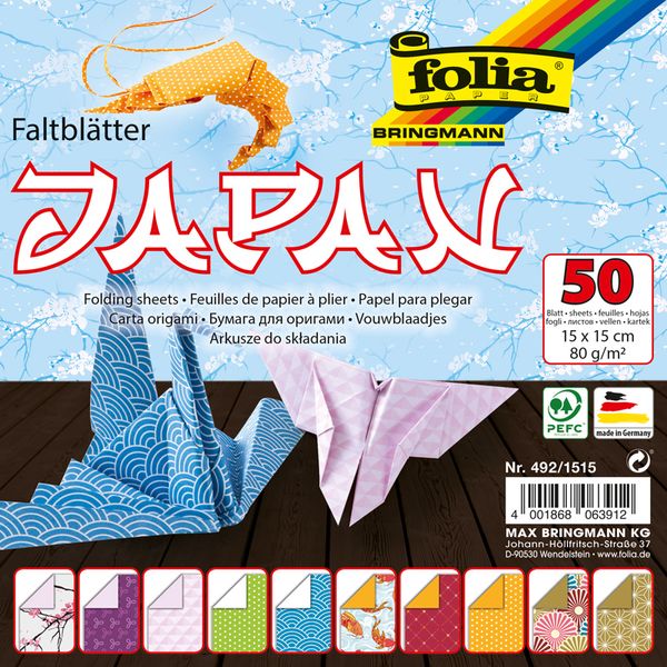 Faltblätter Japan, 15x15 cm, 50 Blatt