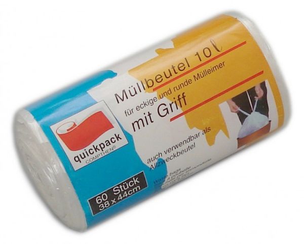 Müllbeutel Müllsack 10l Liter, mit Griff, 1x60 Stück