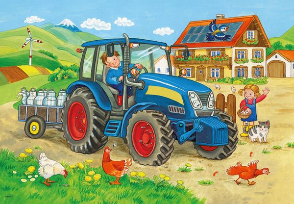 RAVENSBURGER Puzzle Baustelle und Bauernhof, 2 x 12 Teile, ab 3 Jahre