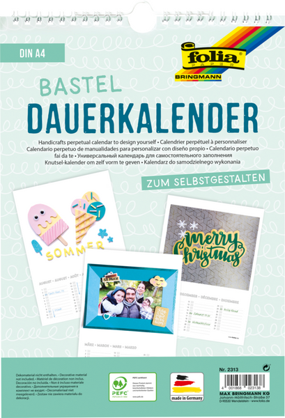 Bastel Dauerkalender, DIN A4, weiß, 12 Monatsseiten, 1 St.