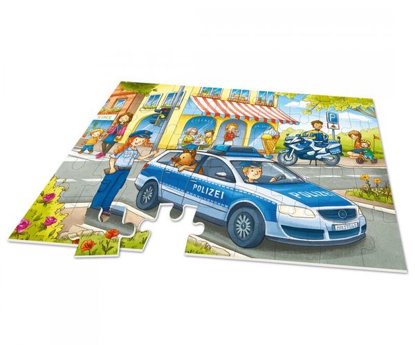 Komplett-Set 3 XXL Puzzle - Auf Streife mit der Polizei, Feuerwehr und Dinosaurier