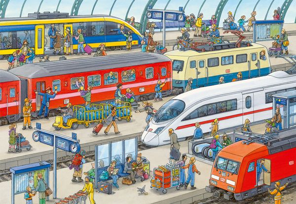 RAVENSBURGER Puzzle Trubel am Bahnhof, 2 x 24 Teile, ab 4 Jahre